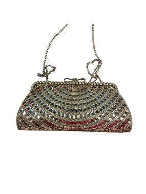 Lulu Townsend Y2K Crystal Evening Clutch Silver Rhinestone Bow Formal Bag Early